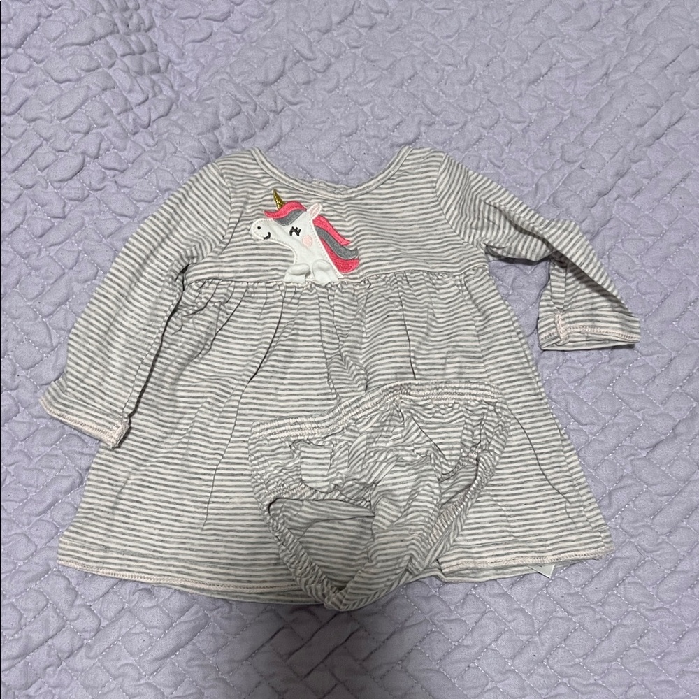 Carter's Gray Striped Unicorn Dress